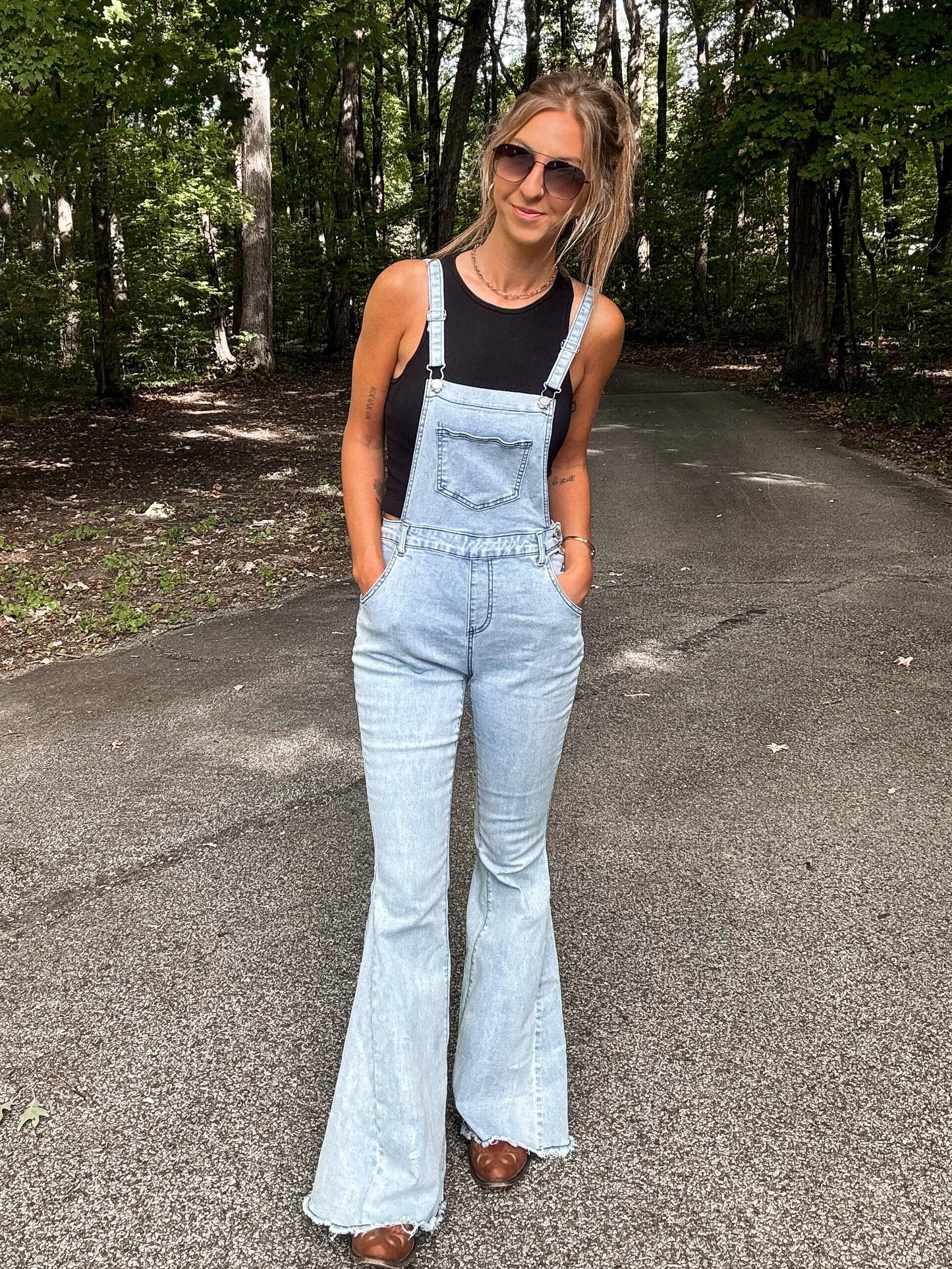 Bell-Bottom Denim Overalls