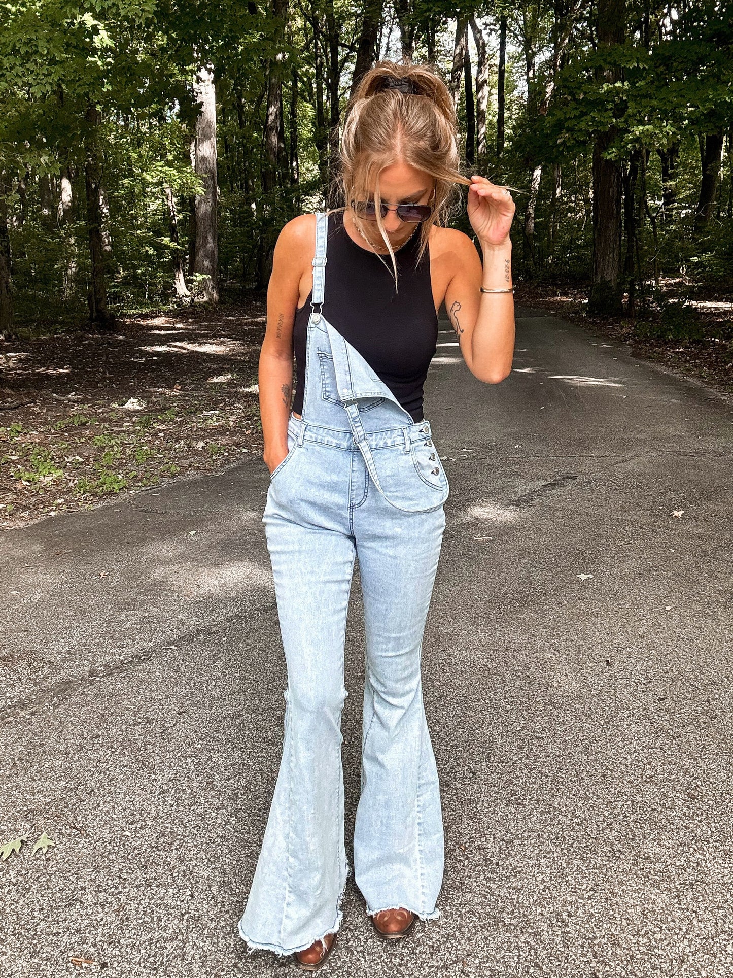 Bell-Bottom Denim Overalls