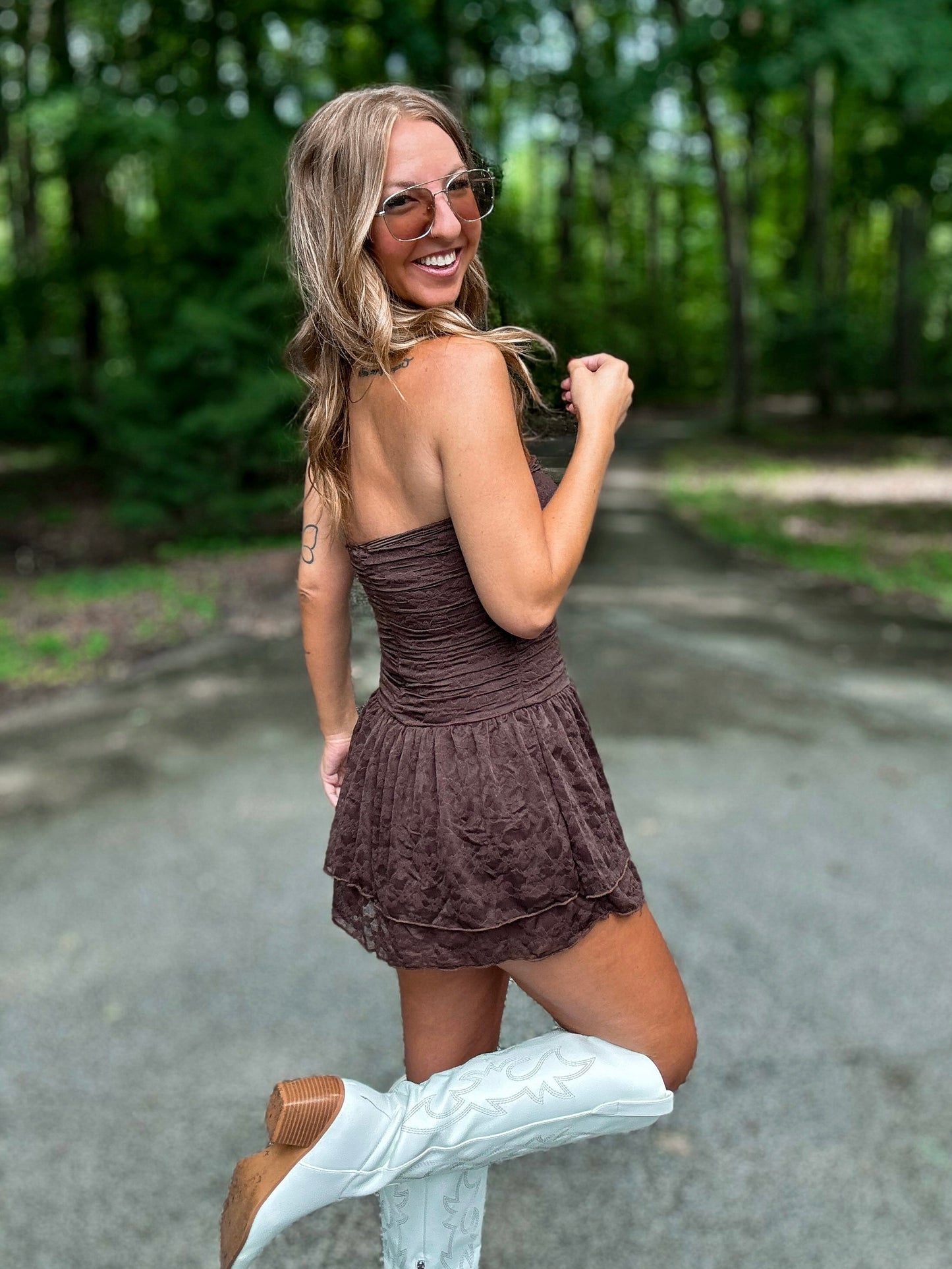 Sweet Escape Lace Romper Dress