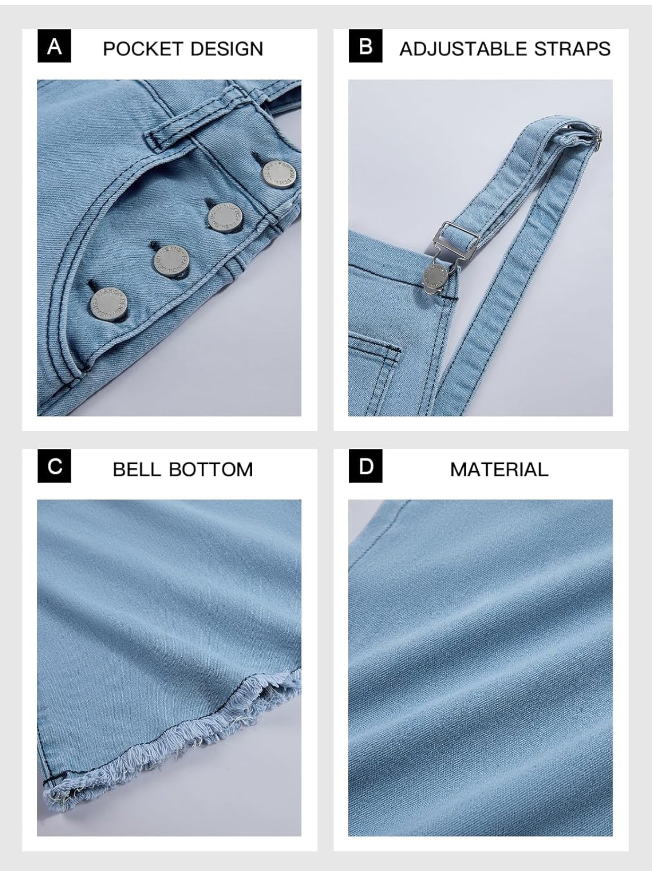 Bell-Bottom Denim Overalls