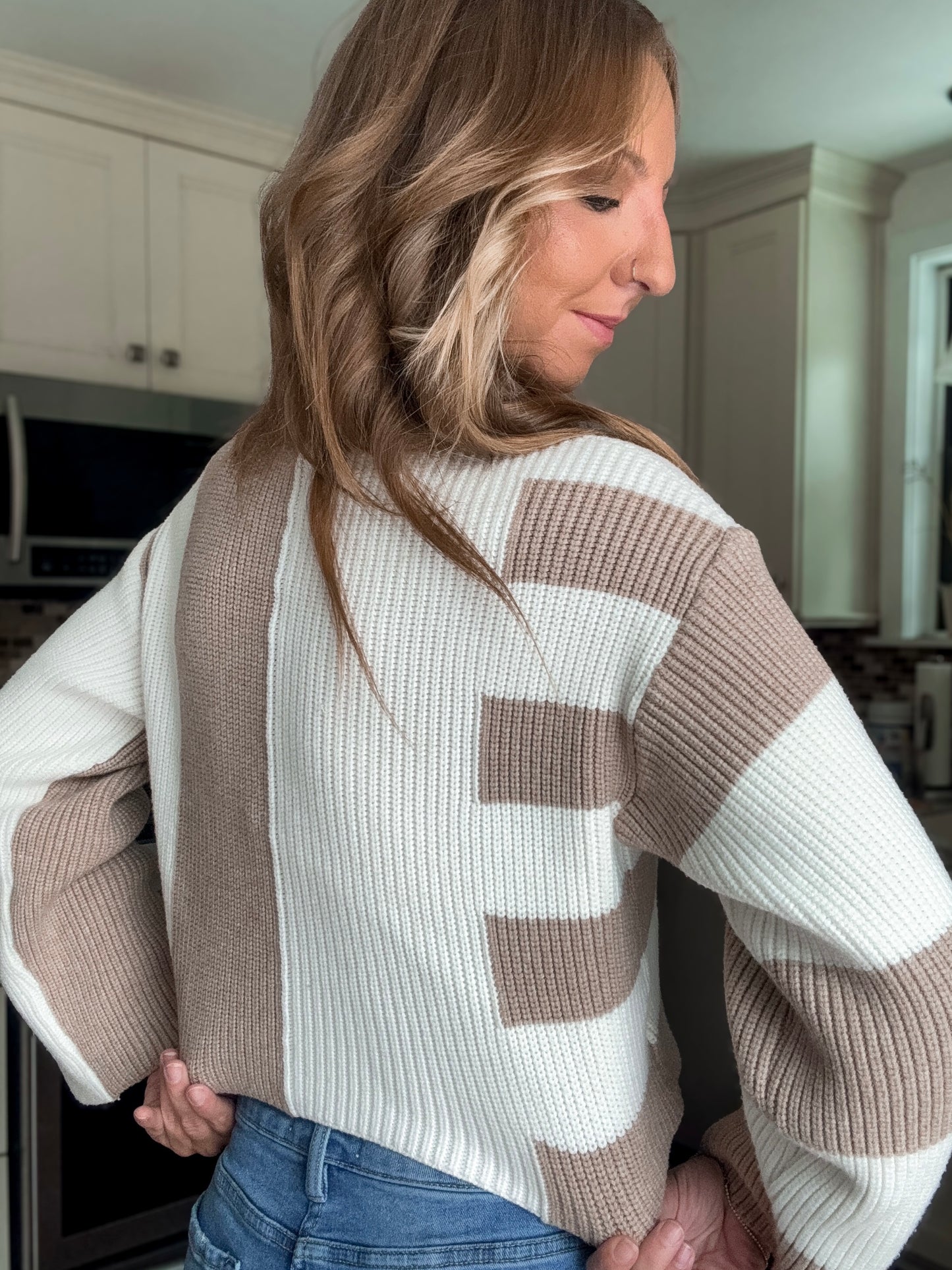 Color Block Mock Turtleneck Sweater