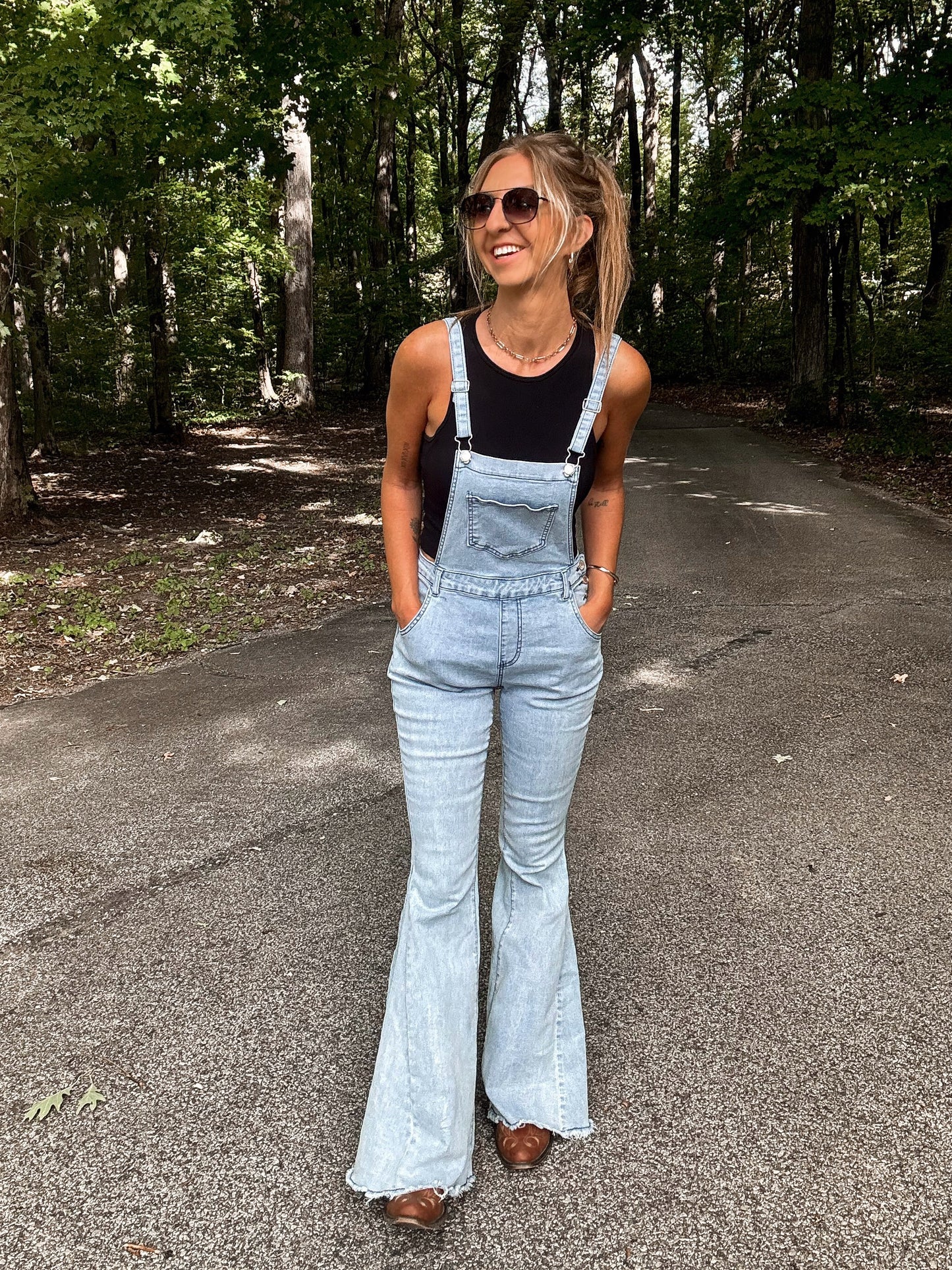 Bell-Bottom Denim Overalls