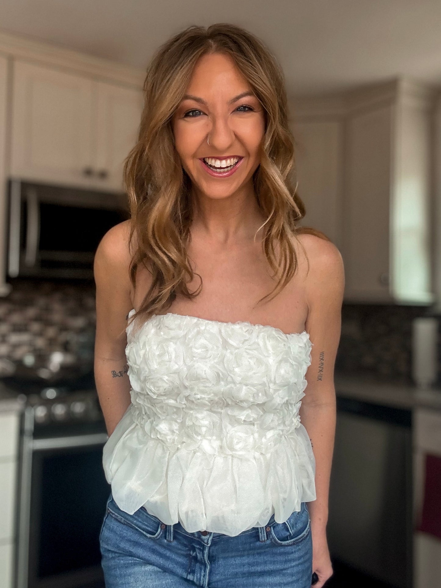 Full Bloom Bubble Hem Top