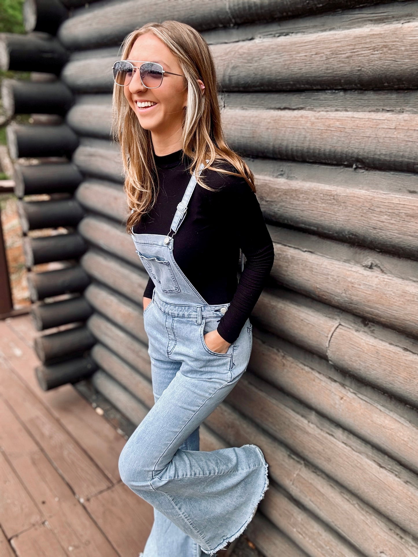 Bell-Bottom Denim Overalls