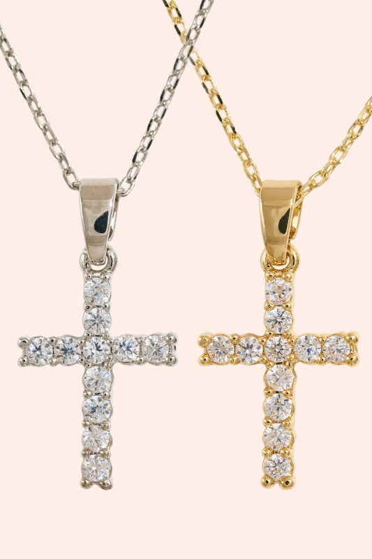 Gold-Dipped Gemstone Cross Pendant Necklace