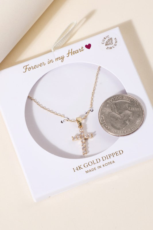 Gold-Dipped Gemstone Cross Pendant Necklace