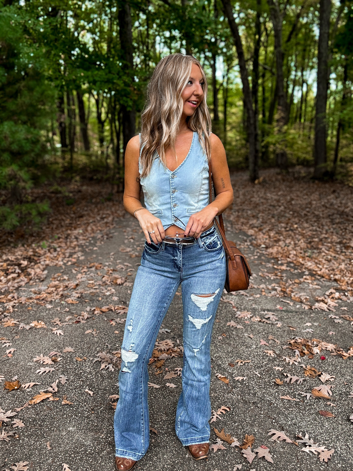 Mid-Rise Flared Denim