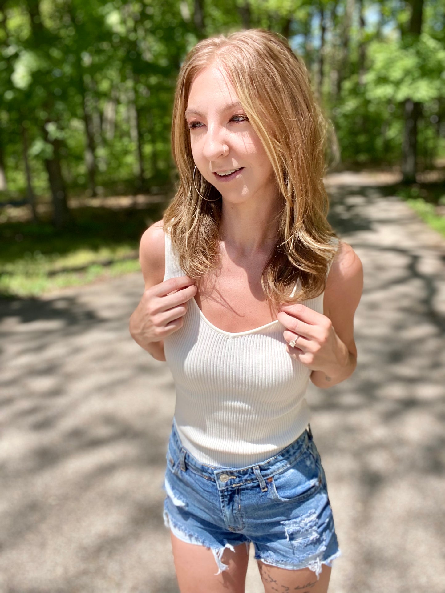 Ribbed Knit Tank Top Bodysuit