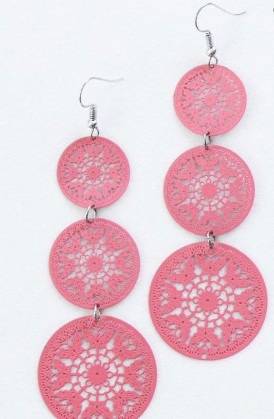 Pink Triple Circle Earrings