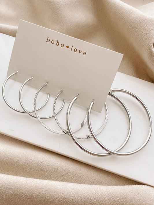 3 Pack of Silver Hoop Earrings