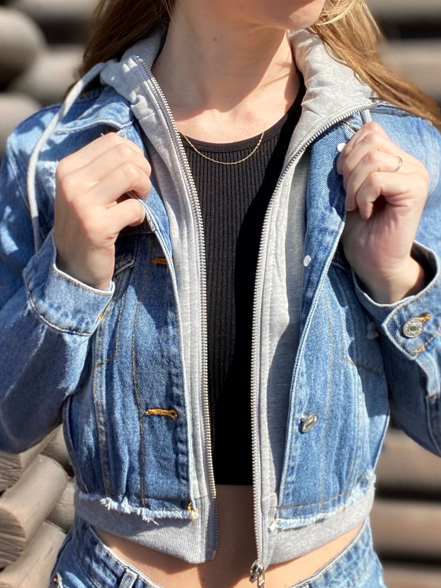 Layered denim jacket clearance womens