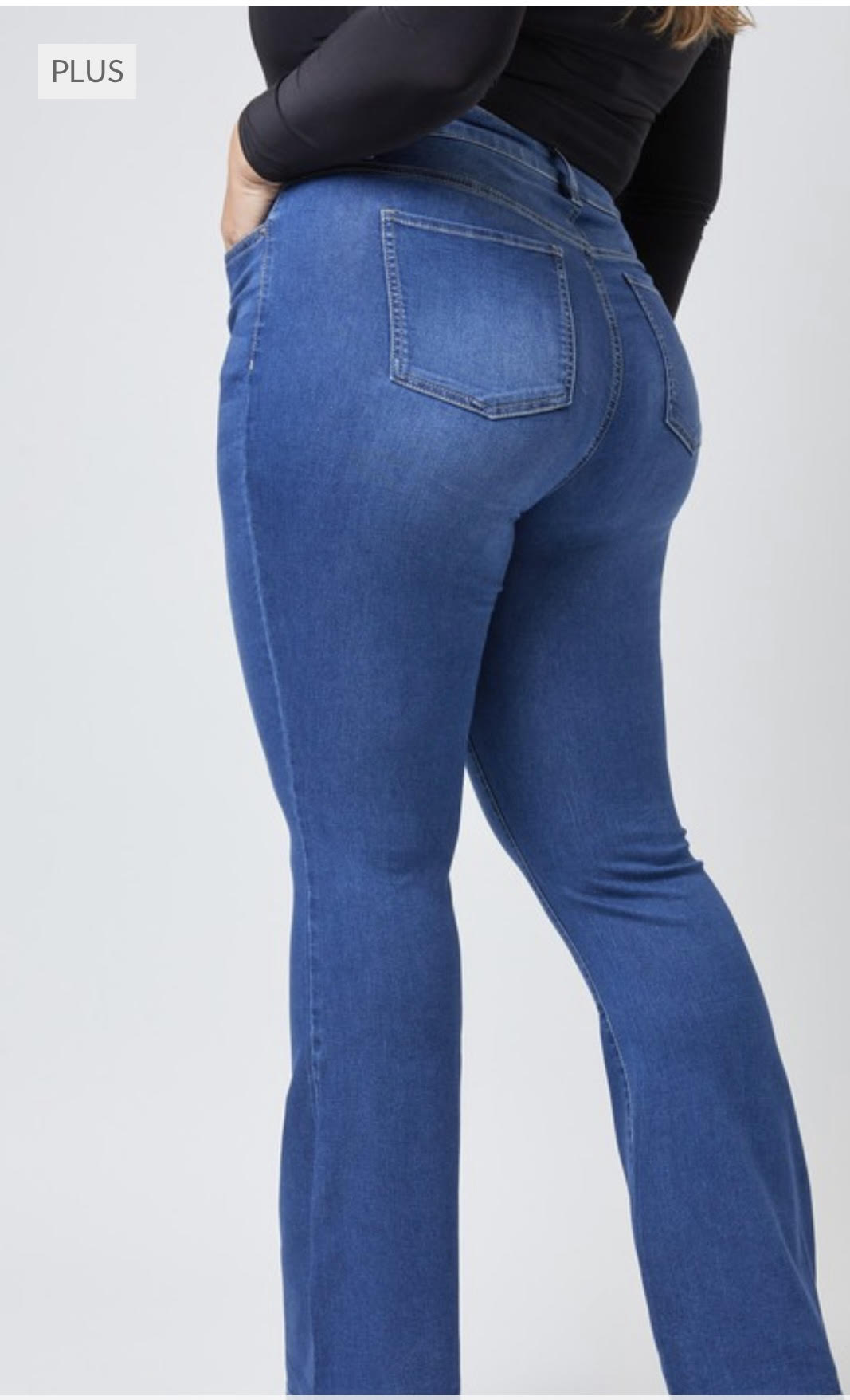 Plus size denim that is a super soft, stretchy, flare jean ready to move when you are. 5 pocket construction, single close button and the perfect fit to your body
